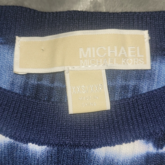 Michael Kors women's sweater, blue tie dye, ribbed, body contouring, USXXS-USXS - Picture 3 of 4